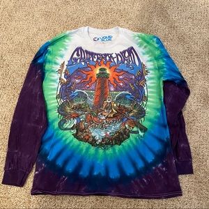 Liquid Blue Men’s Long Sleeve Tie-Dye Lighthouse Graphic Tee - Purple/Blue/Green